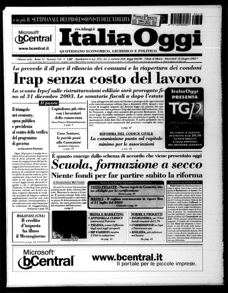 Italia oggi : quotidiano di economia finanza e politica